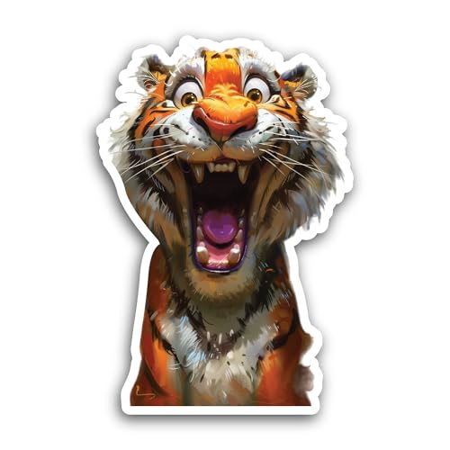 2 (Pieces) 3" and 5" Happy Tiger Sticker, Waterproof Vinyl Decals for Many Purpose Like Cars, Trucks