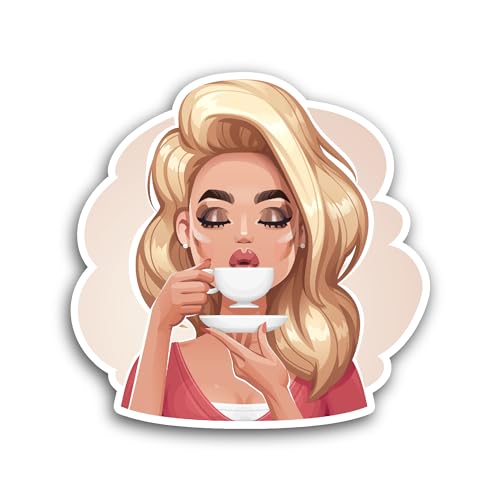 2 (Pieces) 3" and 5" Girl Holding A Cup of Coffee Sticker, Waterproof Vinyl Decals for Many Purpose 