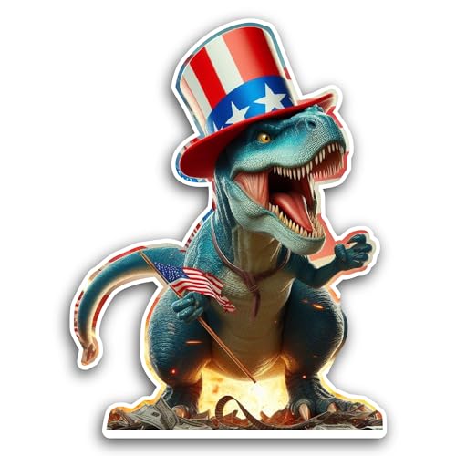 2 (Pieces) 3" and 5" Skeleton with a Hat and American Flag in Hand Decal Sticker, Waterproof Vinyl D