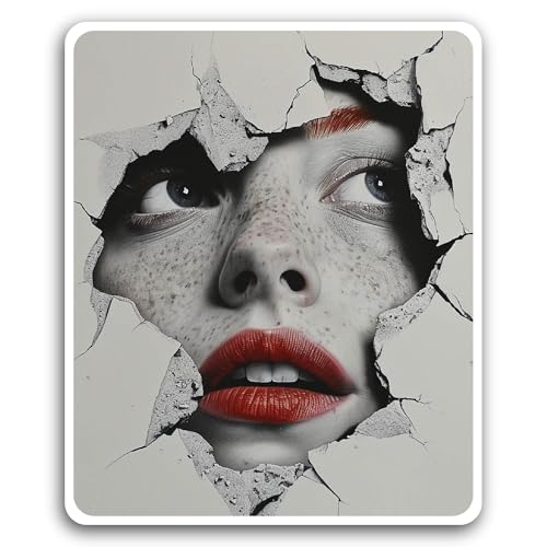 2 (Pieces) 3" and 5" Cracked Woman Portrait Sticker, Waterproof Vinyl Decals for Many Purpose Like C