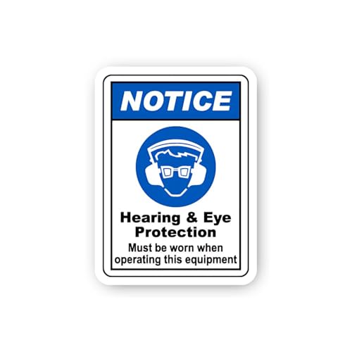 2 (Pieces) 3" and 5" Notice: Hearing and Eye Protection for Equipment Use Sticker, Waterproof Vinyl 