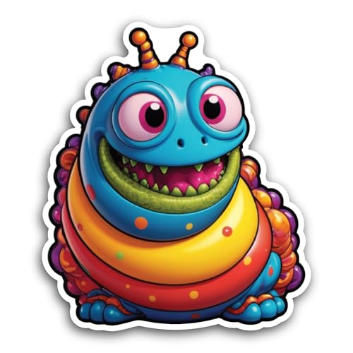 2 (Pieces) 3" and 5" Colorful Worm Sticker, Waterproof Vinyl Decals for Many Purpose Like Cars, Truc