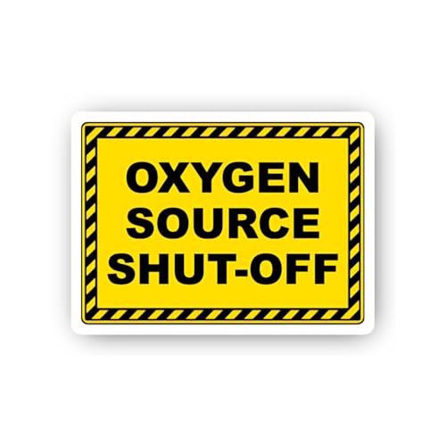 2 (Pieces) 3" and 5" Yellow Hazard Oxygen Source Shut-Off Sign Sticker, Waterproof Vinyl Decals for 