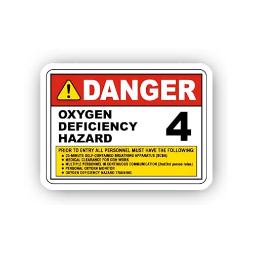 2 (Pieces) 3" and 5" Oxygen Deficiency Hazard Level Four Sticker, Waterproof Vinyl Decals for Many P