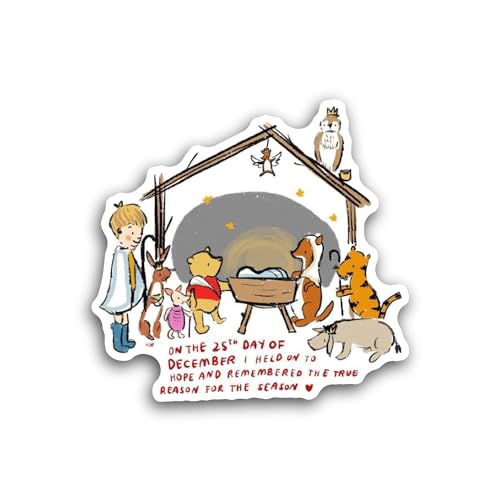 2 (Pieces) 3" and 5" Bear and Friends Christmas Celebration Sticker, Waterproof Vinyl Decals for Man