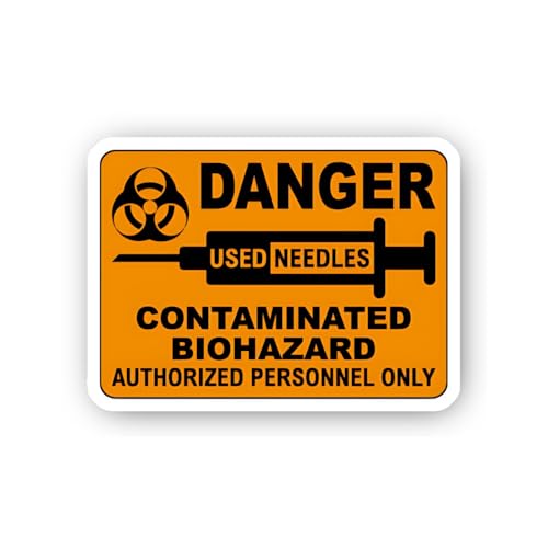 2 (Pieces) 3" and 5" Used Needles Danger Sign Sticker, Waterproof Vinyl Decals for Many Purpose Like