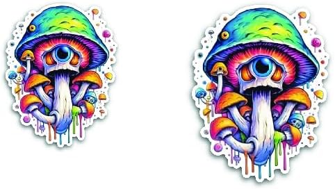 2 (Pieces) 3" and 5" Single Eye Mushroom Decal Sticker, Waterproof Vinyl Decals for Many Purpose Like Cars, Trucks, Laptops, Phones, Windows and More