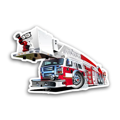 2 (Pieces) 3" and 5" Cartoon Red Fire Truck Sticker, Waterproof Vinyl Decals for Many Purpose Like C