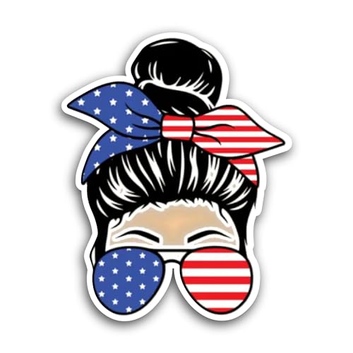 2 (Pieces) 3" and 5" Girl with American Flag Bow Sticker, Waterproof Vinyl Decals for Many Purpose L