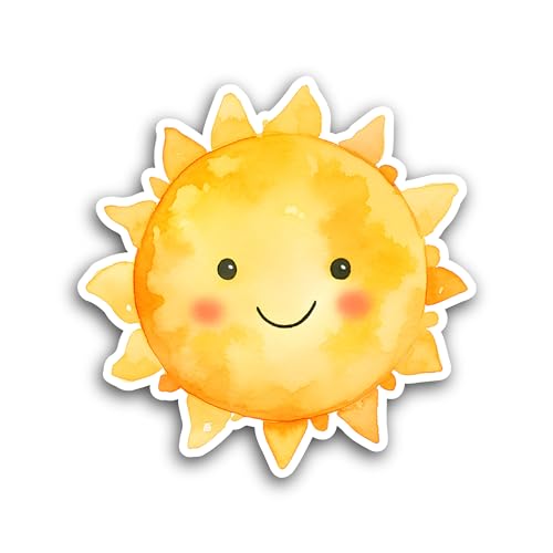 2 (Pieces) 3" and 5" Cute Yellow Sun Sticker, Waterproof Vinyl Decals for Many Purpose Like Cars, Tr