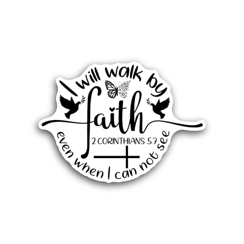 2 (Pieces) 3" and 5" Walk by Faith Sticker, Waterproof Vinyl Decals for Many Purpose Like Cars, Truc