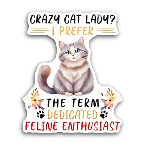2 (Pieces) 3" and 5" Crazy Cat Lady Sticker, Waterproof Vinyl Decals for Many Purpose Like Cars, Tru