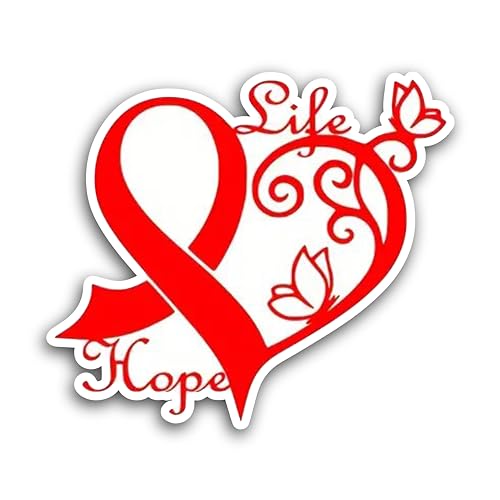 2 (Pieces) 3" and 5" Life Hope in red Color with Heart Decal Sticker, Waterproof Vinyl Decals for Ma