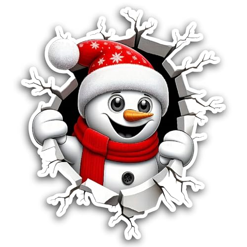 2 (Pieces) 3" and 5" Cartoon Happy Snowman Sticker, Waterproof Vinyl Decals for Many Purpose Like Ca