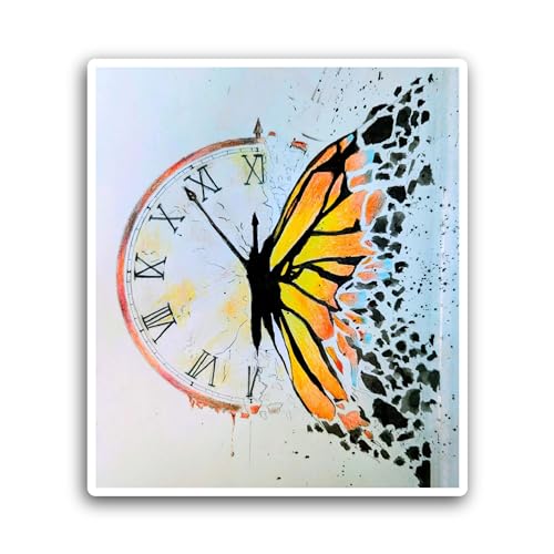 2 (Pieces) 3" and 5" Clock with Butterfly Sticker, Waterproof Vinyl Decals for Many Purpose Like Car
