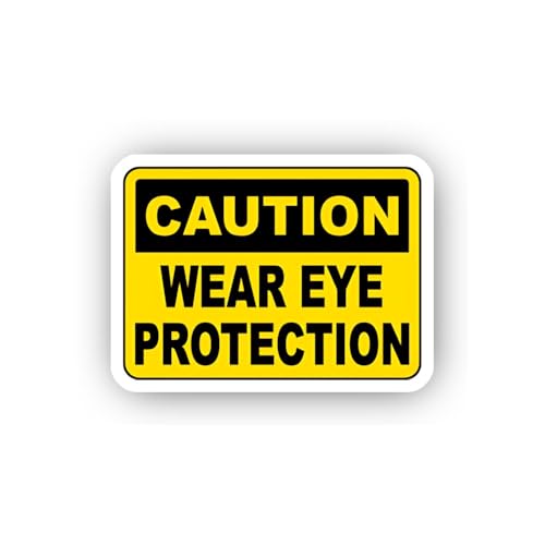 2 (Pieces) 3" and 5" Yellow Caution Wear Eye Protection Sticker, Waterproof Vinyl Decals for Many Pu