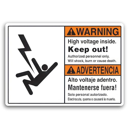 2 (Pieces) 3" and 5" Warning High Voltage Inside Keep Out Sticker, Waterproof Vinyl Decals for Many 
