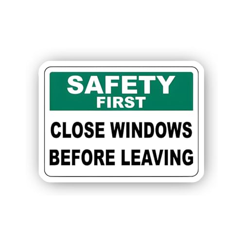 2 (Pieces) 3" and 5" Safety Sign: Close Windows Before Leaving Sticker, Waterproof Vinyl Decals for 