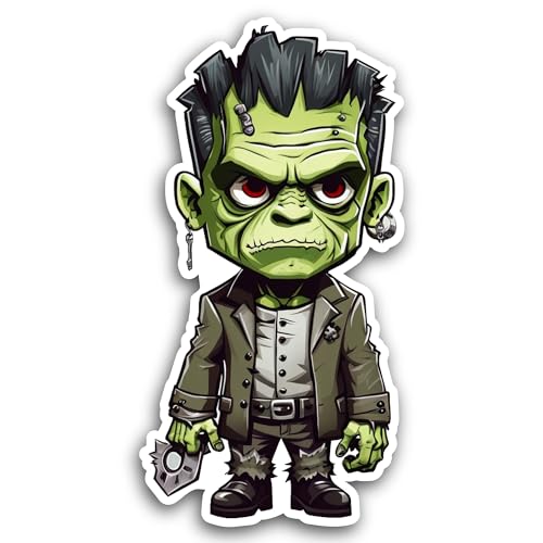 2 (Pieces) 3" and 5" Green Cartoon Zombie Sticker, Waterproof Vinyl Decals for Many Purpose Like Car