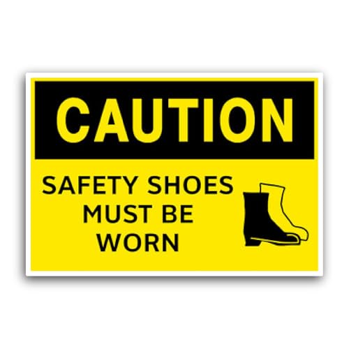 2 (Pieces) 3" and 5" Caution Safety Shoes Sign Sticker, Waterproof Vinyl Decals for Many Purpose Lik