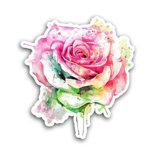 2 (Pieces) 3" and 5" Pink Rose Sticker, Waterproof Vinyl Decals for Many Purpose Like Cars, Trucks, 