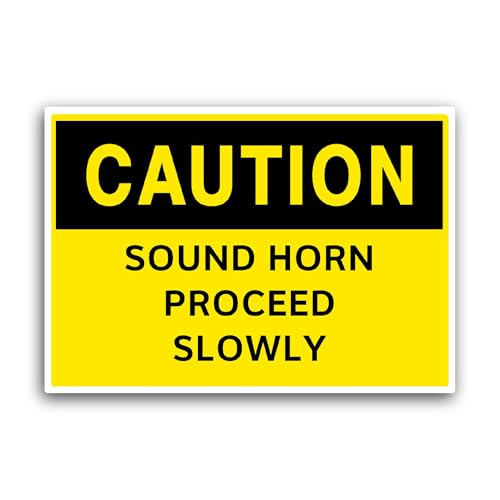 2 (Pieces) 3" and 5" Caution Sound Horn Proceed Slowly Sticker, Waterproof Vinyl Decals for Many Pur