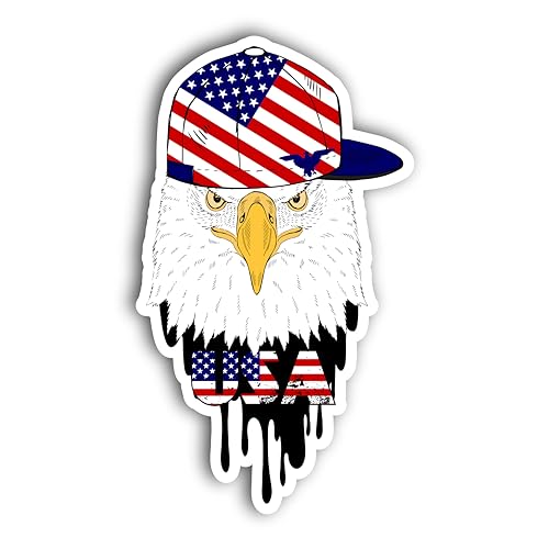 2 (Pieces) 3" and 5" Eagle with American Cap Decal Sticker, Waterproof Vinyl Decals for Many Purpose