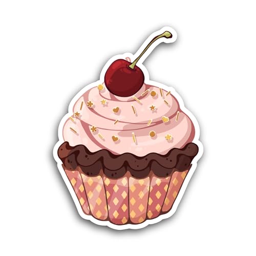 2 (Pieces) 3" and 5" Strawberry Cupcake Sticker, Waterproof Vinyl Decals for Many Purpose Like Cars,