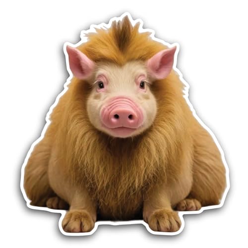2 (Pieces) 3" and 5" Pig with Lion Fur Sticker, Waterproof Vinyl Decals for Many Purpose Like Cars, 
