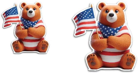 2 (Pieces) 3" and 5" Teddy Bear with Flag and Scarf Decal Sticker, Waterproof Vinyl Decals for Many Purpose Like Cars, Trucks, Laptops, Phones, Windows and More