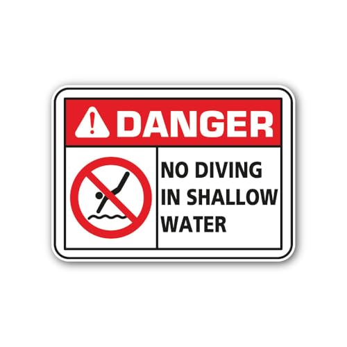 2 (Pieces) 3" and 5" Danger NO Diving in Shallow Water Sign Sticker, Waterproof Vinyl Decals for Man