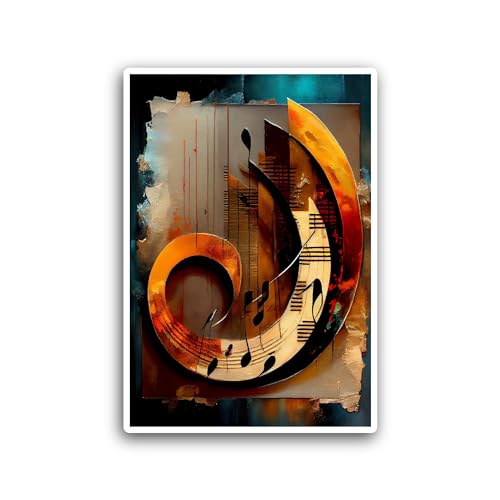 2 (Pieces) 3" and 5" A Painting of A Musical Note Sticker, Waterproof Vinyl Decals for Many Purpose 