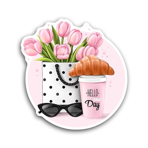 2 (Pieces) 3" and 5" Hello Day Sticker, Waterproof Vinyl Decals for Many Purpose Like Cars, Trucks, 