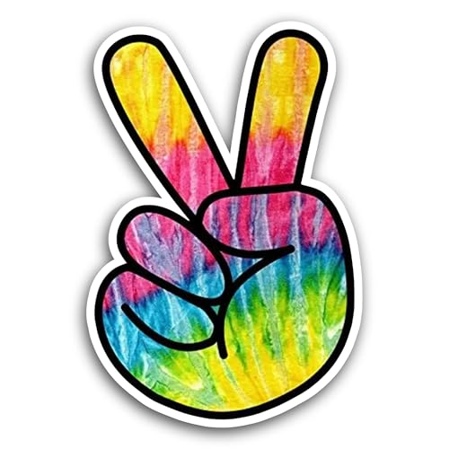 2 (Pieces) 3" and 5" Tie Dye Peace Fingers Sticker, Waterproof Vinyl Decals for Many Purpose Like Ca