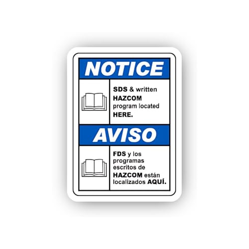 2 (Pieces) 3" and 5" Bilingual Notice SDS Hazcom Location Sticker, Waterproof Vinyl Decals for Many 