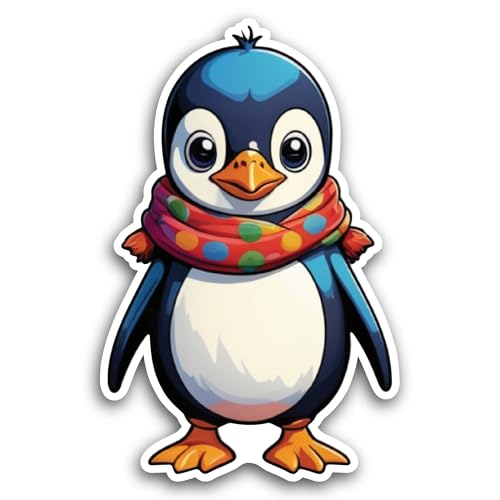 2 (Pieces) 3" and 5" Penguin with Scarf Sticker, Waterproof Vinyl Decals for Many Purpose Like Cars,