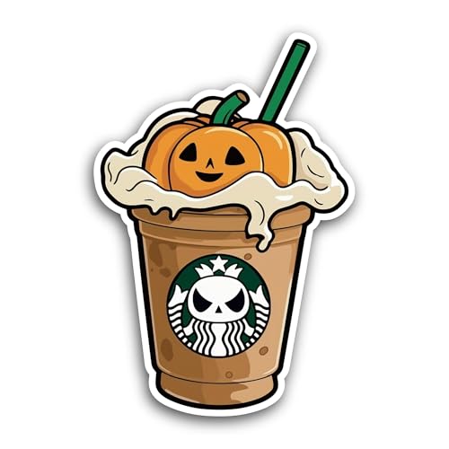 2 (Pieces) 3" and 5" Pumpkin Latte Sticker, Waterproof Vinyl Decals for Many Purpose Like Cars, Truc