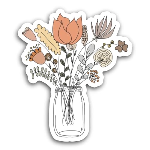 2 (Pieces) 3" and 5" Jar of Flowers Sticker, Waterproof Vinyl Decals for Many Purpose Like Cars, Tru