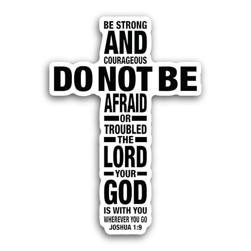 2 (Pieces) 3" and 5" Be Strong Text On Cross Sticker, Waterproof Vinyl Decals for Many Purpose Like 