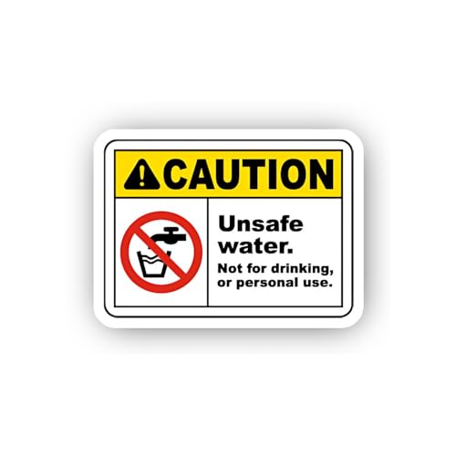 2 (Pieces) 3" and 5" Caution Unsafe Water Warning Sticker, Waterproof Vinyl Decals for Many Purpose 