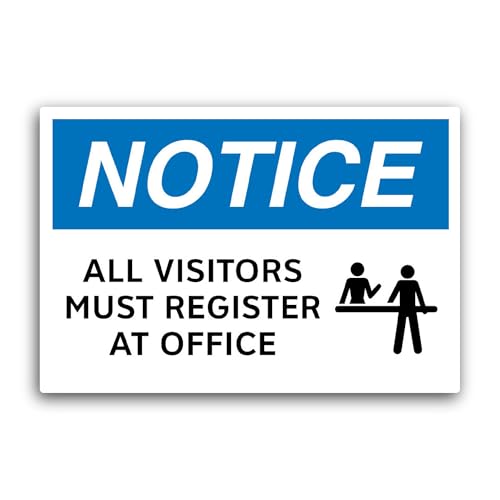 2 (Pieces) 3" and 5" Notice All Visitors Must Register at Office Sticker, Waterproof Vinyl Decals fo