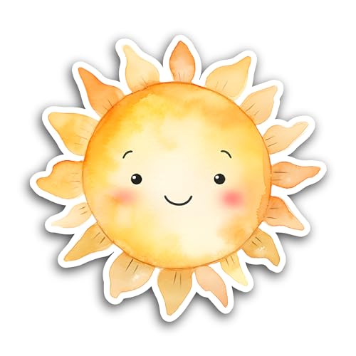 2 (Pieces) 3" and 5" Smile Face Sun Sticker, Waterproof Vinyl Decals for Many Purpose Like Cars, Tru