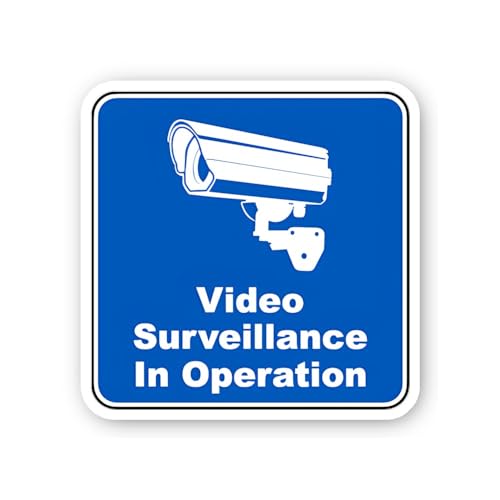 2 (Pieces) 3" and 5" Blue Video Surveillance in Operation Sticker, Waterproof Vinyl Decals for Many 
