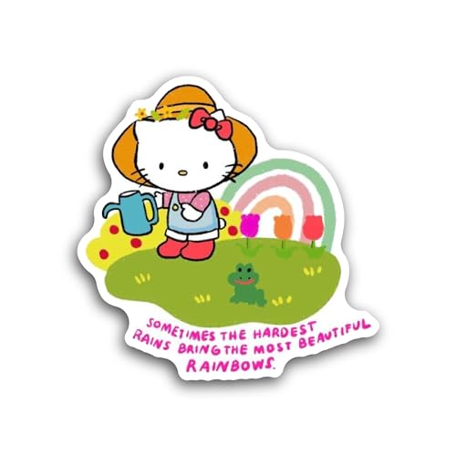2 (Pieces) 3" and 5" Kitty with Hat and Flowers Sticker, Waterproof Vinyl Decals for Many Purpose Li