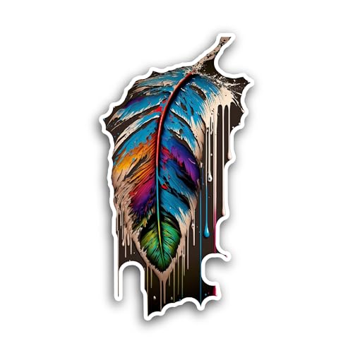 2 (Pieces) 3" and 5" Colorful Feather Sticker, Waterproof Vinyl Decals for Many Purpose Like Cars, T