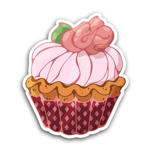 2 (Pieces) 3" and 5" Strawberry Cream Cupcake Sticker, Waterproof Vinyl Decals for Many Purpose Like