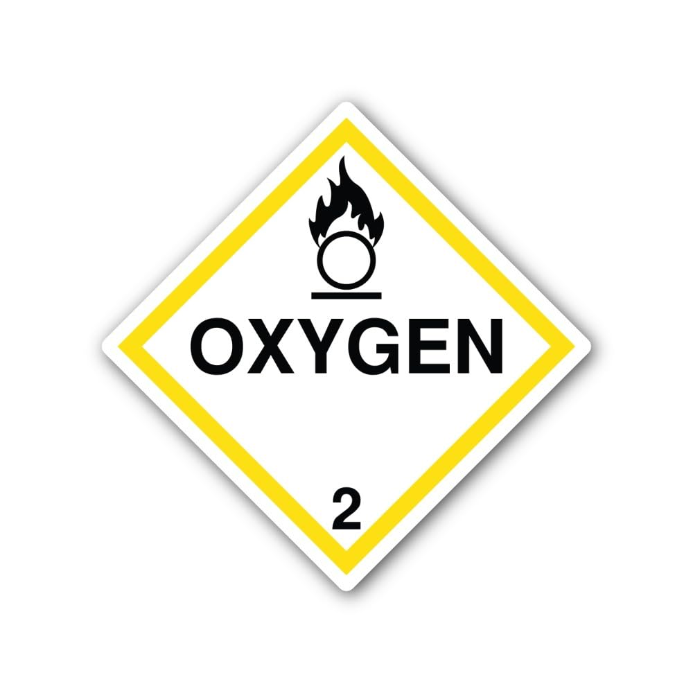 2 (Pieces) 3" and 5" Oxygen Class 2 Placard Sticker, Waterproof Vinyl Decals for Many Purpose Like C
