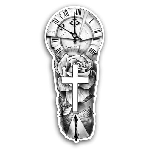 2 (Pieces) 3" and 5" Cross and Rose with Clock Sticker, Waterproof Vinyl Decals for Many Purpose Lik