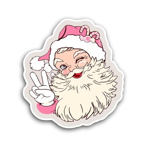 2 (Pieces) 3" and 5" Pink Retro Santa Sticker, Waterproof Vinyl Decals for Many Purpose Like Cars, T