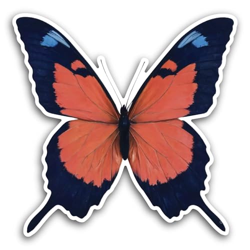 2 (Pieces) 3" and 5" Red and Black Butterfly Sticker, Waterproof Vinyl Decals for Many Purpose Like 
